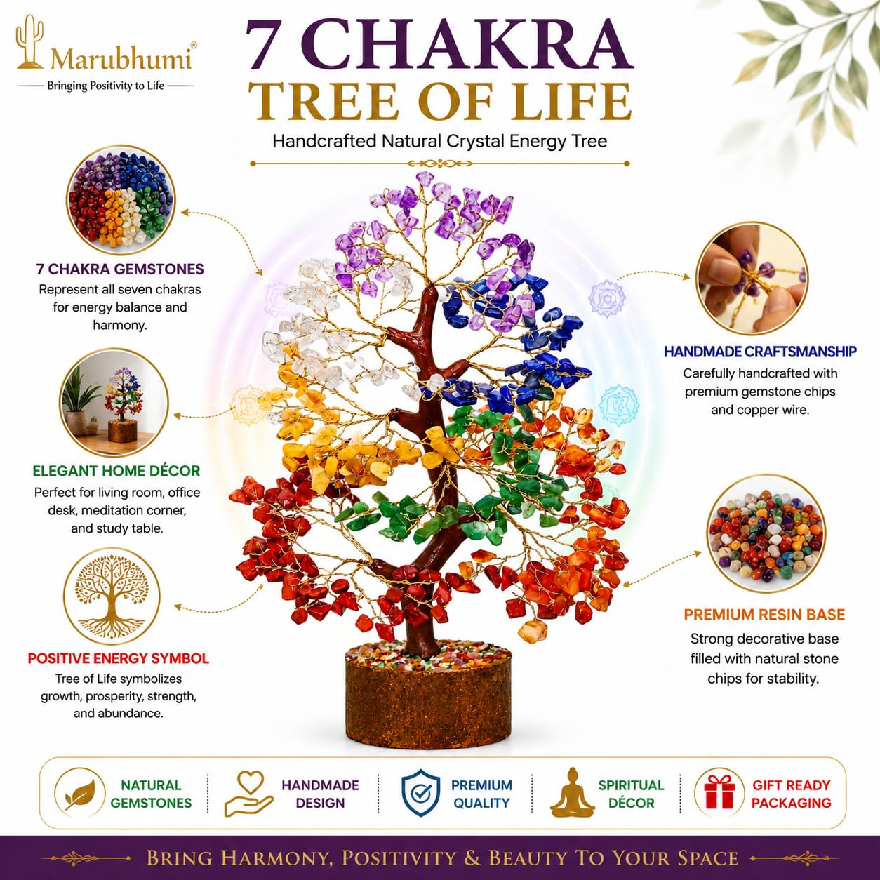 Chakra Healing Crystal Tree Kit with 7 Chakra Bracelet and 2 Pendant Necklace Handmade Bonsai Gemstones Trees for Home Decor, Positive Energy, Money, Good Luck Birthday Gifts for Women, Mom