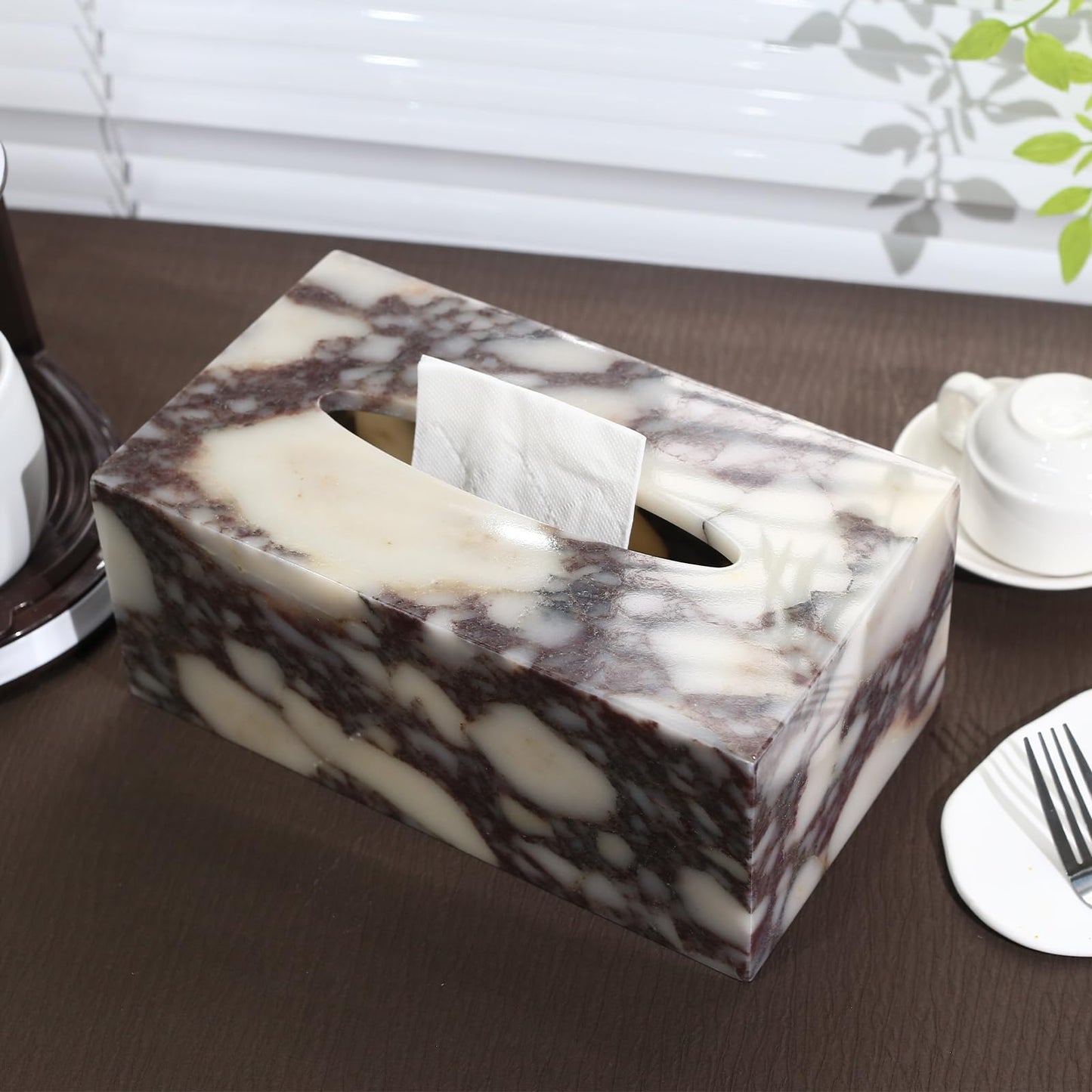 Noble and Light Luxury Natural Travertine Marble Household Tissue Box for Bathroom | Office | Desk | countertop | Vanity | Bedroom | Bedside Table |Calacatta Viola