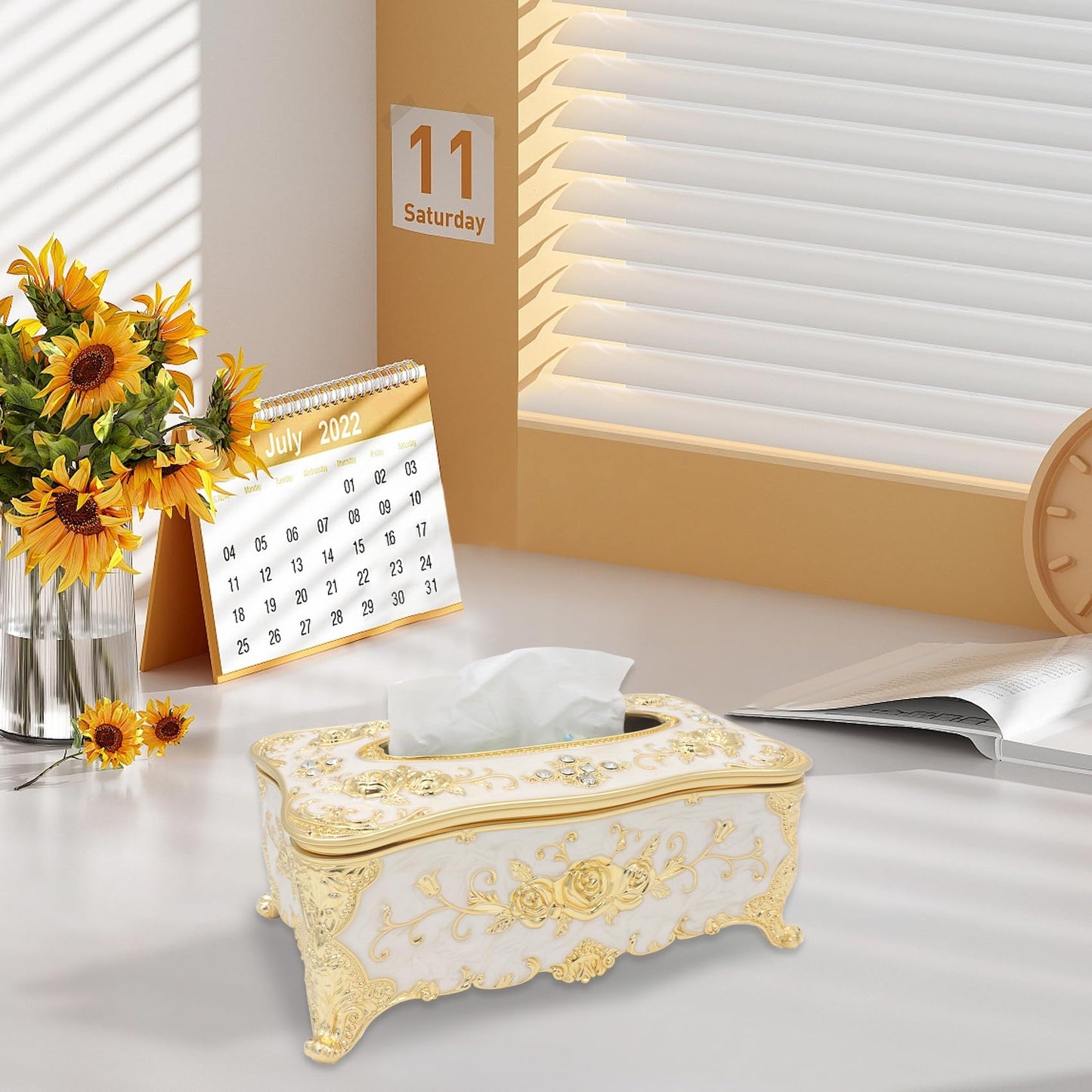 Geesatis Tissue Box Cover, Rectangle Tissue Box Holder,9" L x 5" W x 3.7" H