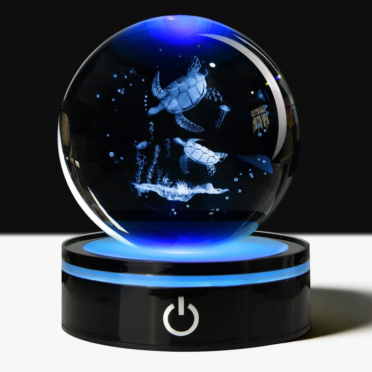 QIANCHANG Sea Turtle 3D Crystal Ball with LED Stand, 80mm Glass Sphere Night Light Lamp, Ocean Animal Crystal Figurines Collectibles, Turtle Lover Gifts for Men & Women