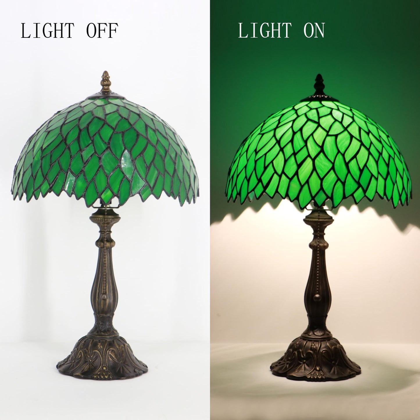 LXHCYOU Tiffany Lamp Stained Glass Table Lamp Bedside Reading Light W12H19 Inches (Green Wisteria)