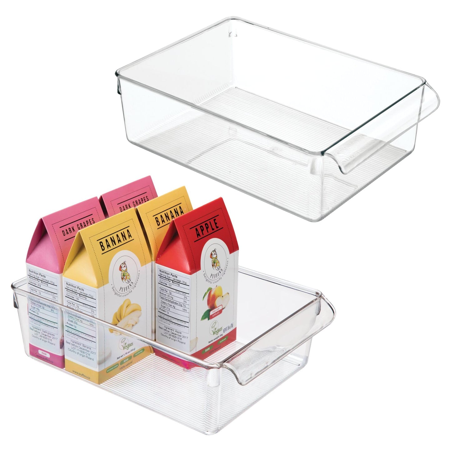iDesign Fridge Storage Bin with Handle - Fridge Tray for Cheeses and Snacks - Set of 2 - Clear
