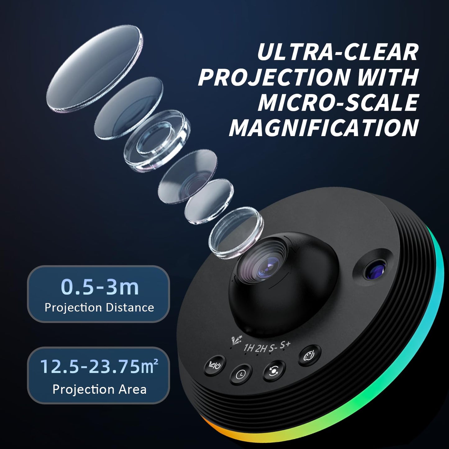 Ainael Galaxy Projector, Star Projector Home Planetarium with 1 Glass Projection Disc, 180 Rotatable Starry Sky Night Light with Meteor Effects & Light Strip for Bedroom, Kids & Adults Gift