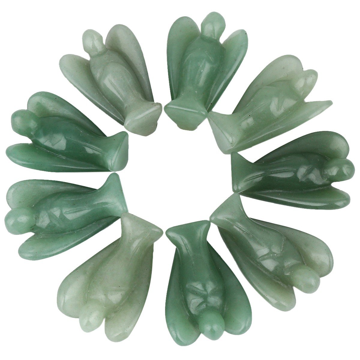 Rockcloud Healing Crystal Gemstone Carved Pocket Crystal Guardian Angel Figurines 1.5 inch Green Aventurine