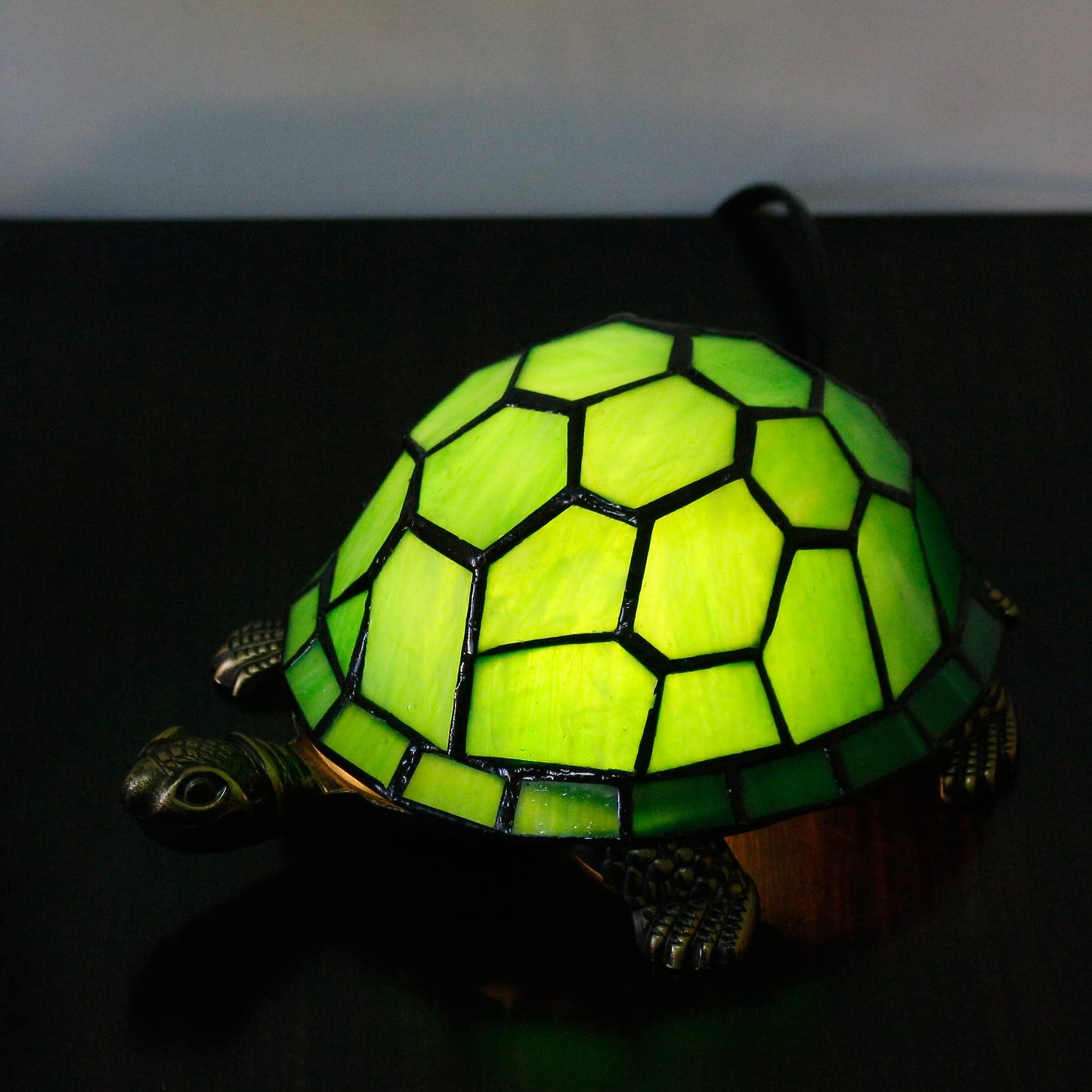 ZJART Tiffany Tortoise Lamp Small Stained Glass 8X5X4 Inch Green Turtle