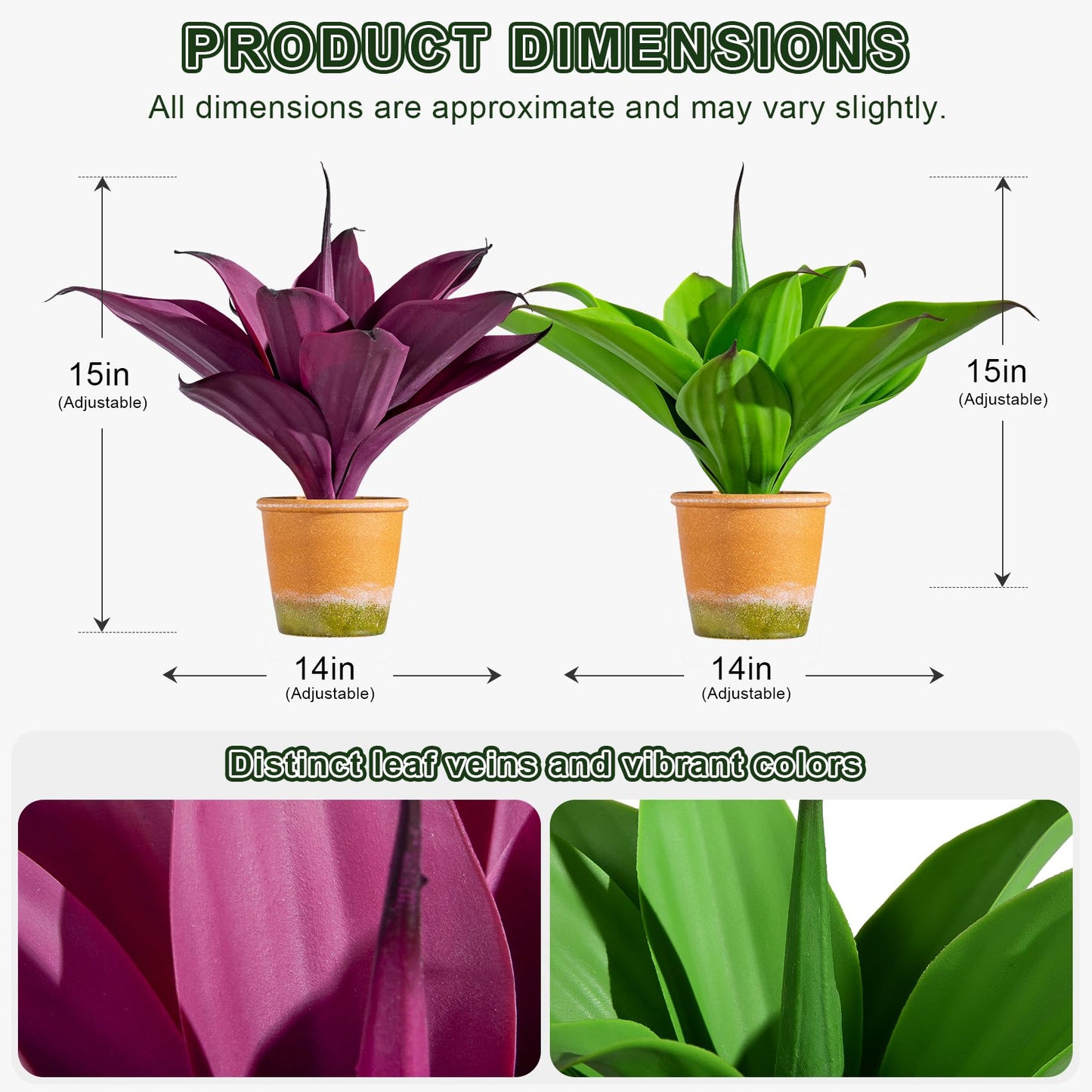 Afcvkc 2 Set Real Touch Artificial Agave Plants, Lifelike Faux Succulent in Pot Desk Table Snake Plant Indoor Decor for Living Room Bathroom Shelf Office (Green+Purple)