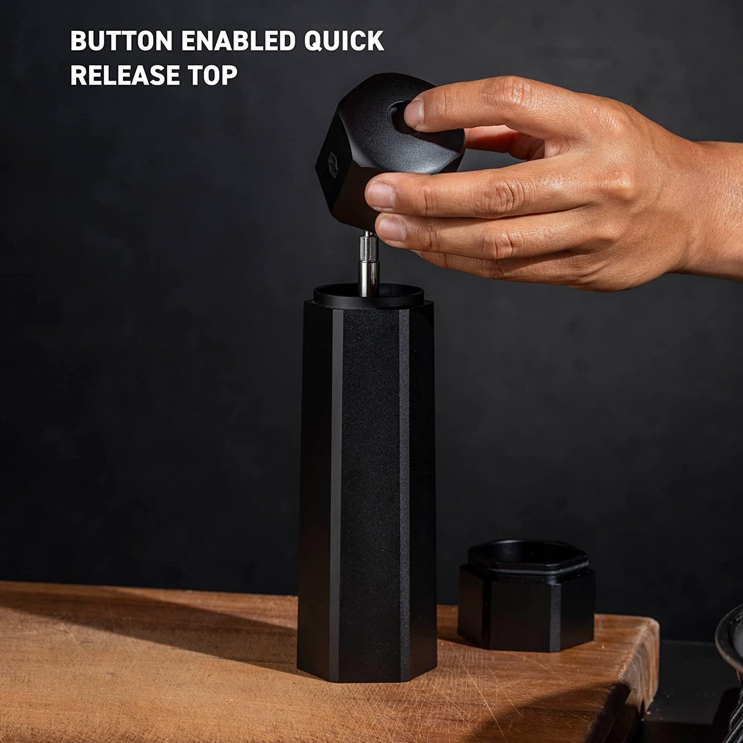 HexClad HexMill Pepper Grinder, Professional Grade Heavy Duty, Refillable, Aluminum Matte Black, Adjustable Ten Coarse Grind Settings
