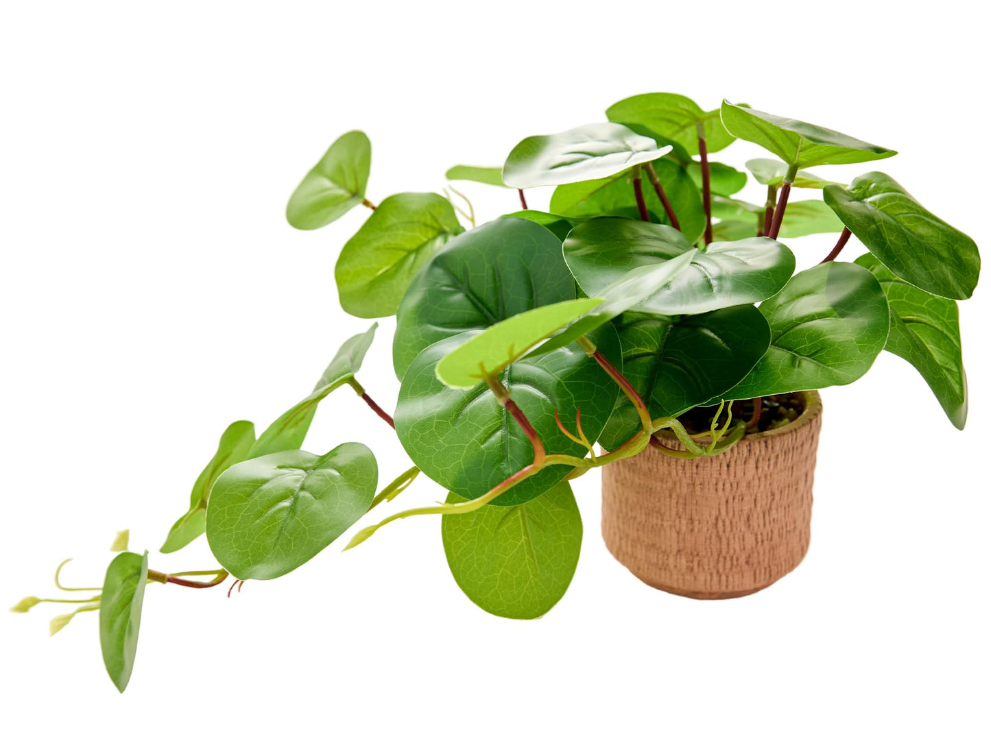 EZBOHO 9'' Artificial Hanging Plant with Round Leaves Trailing Faux Greenery in Tan Diamond Planter with Foot Pads Small Indoor Fake Plant for Shelf, Bathroom, or Office Wall Decor