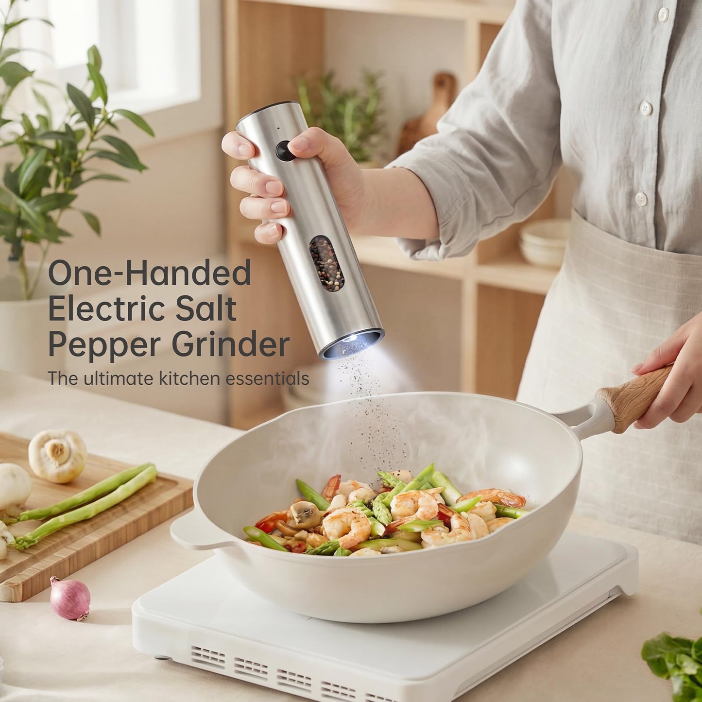 Electric Salt and Pepper Grinder Set, Pepper and Salt Shakers, Auto Pepper Mill with Rechargeable Base/Led Light/Adjustable Coarseness, Kitchen Essentials Ideal for Daily Use & New Home Gift