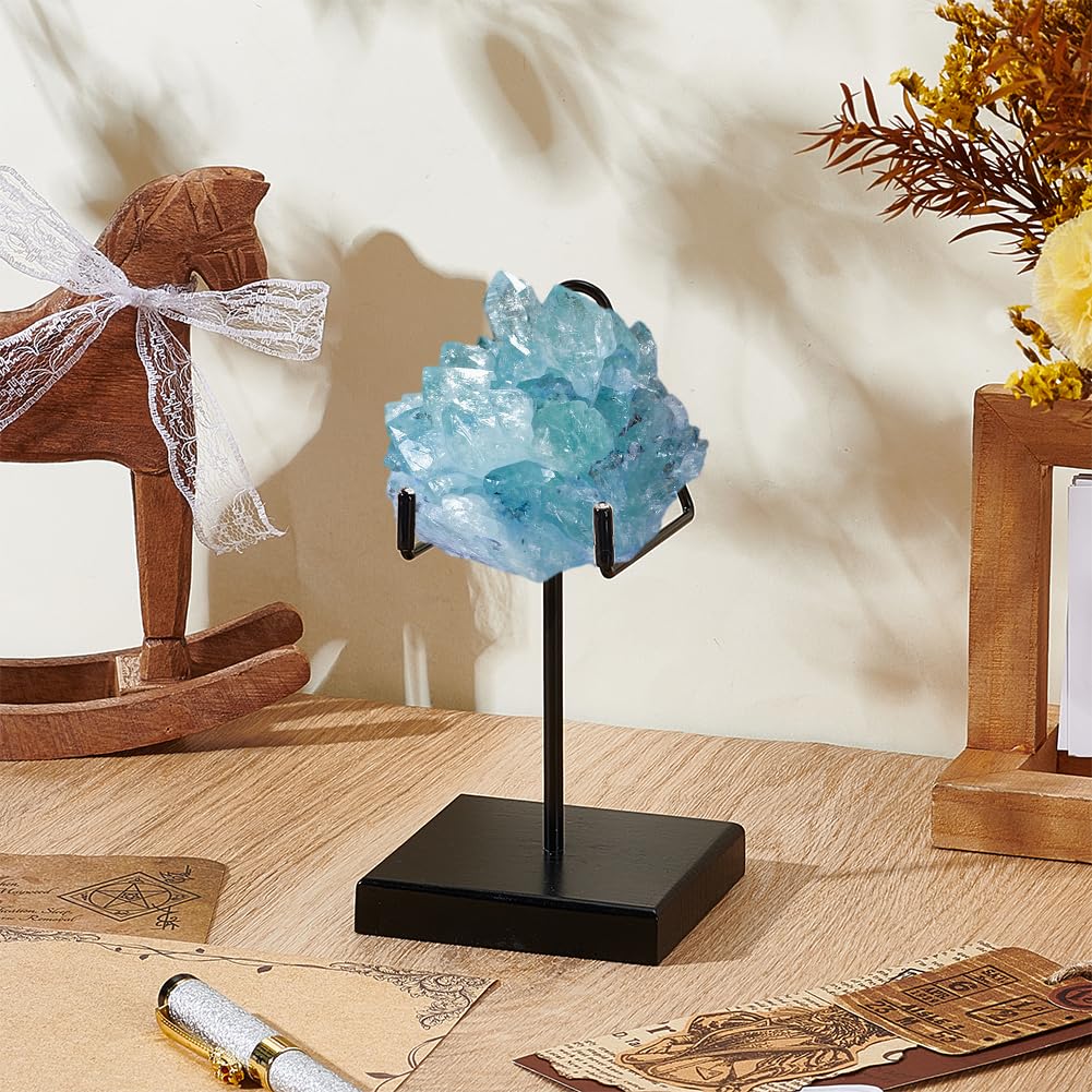 NBEADS Rock Display Stand, 2.58x2.58x4.92 inch Metal Crystal Display Holder Mineral Specimen Display Easel Holder for Gemstones Geodes Mineral Agate Home Office Decor, Black