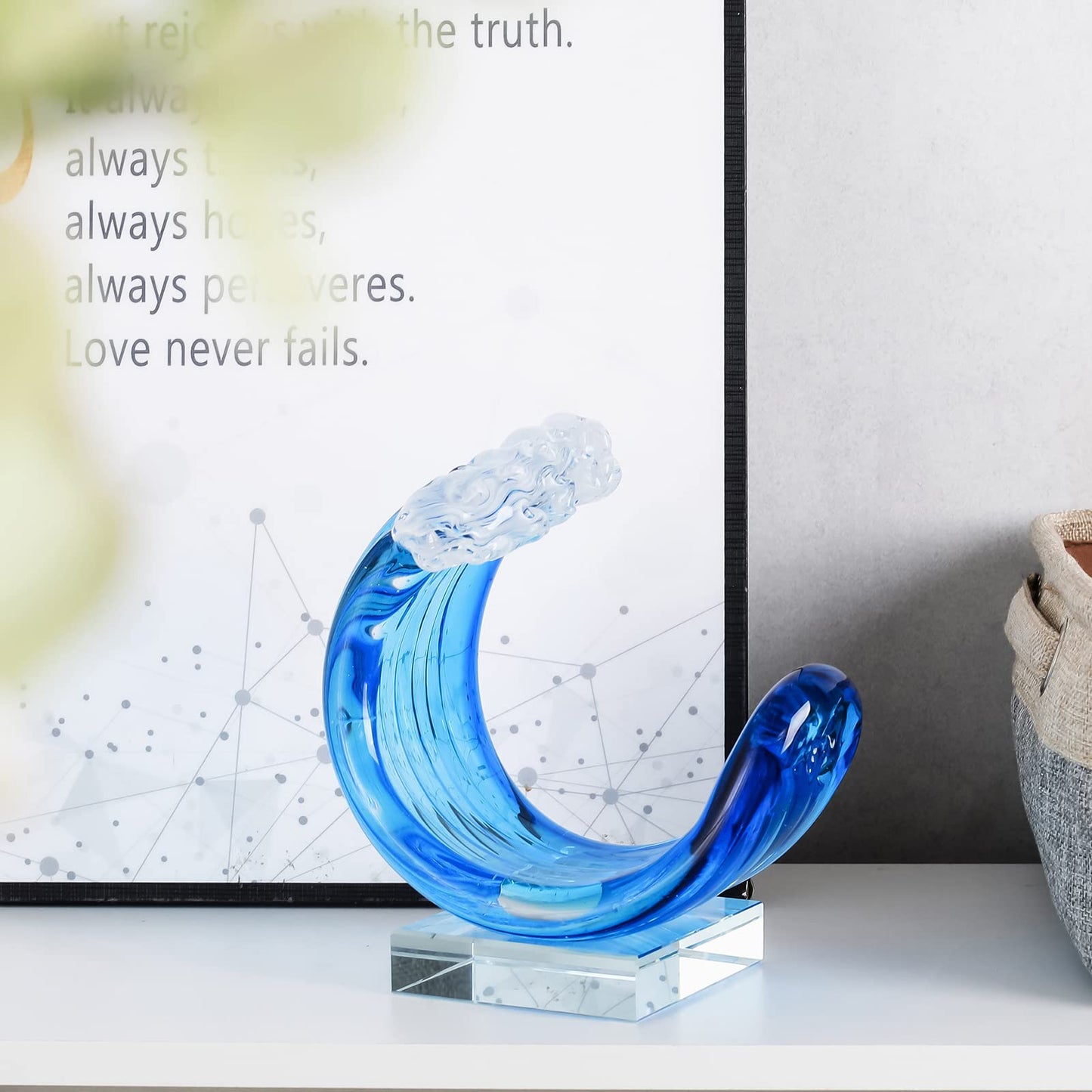 Yao Yuan Hand-Blown Glass Wave Decor Murano-Style Glass Statue and Figurine