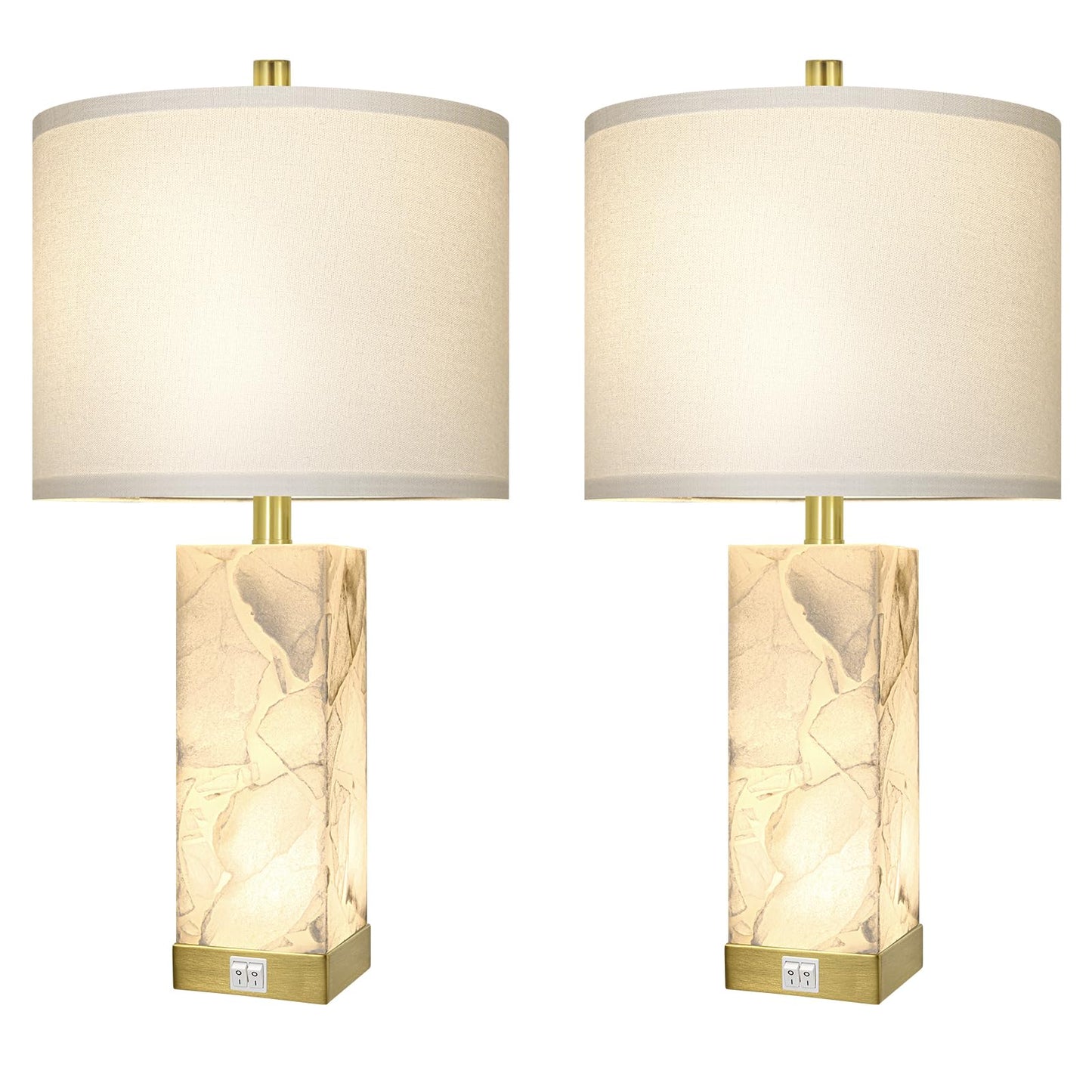 Scenekoy 23" Alabaster Table Lamps Set of 2 for Living Room Bedroom, Bedside Lamps with USB A+C Ports, Modern Table Lamp with Linen Shade for Living Room Bedroom Nightstand (Bulbs Included)