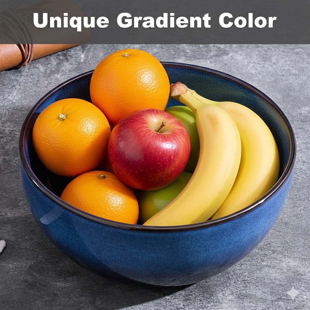 TAUFIKT 9 Inch Large Salad Bowls Set of 2, 83 Oz Porcelain Serving Bowl for Salad Soup Pasta Popcorn, Ceramic Decorative Bowls Fruit Bowl for Home Decor, Microwave,Oven,and Dishwasher Safe