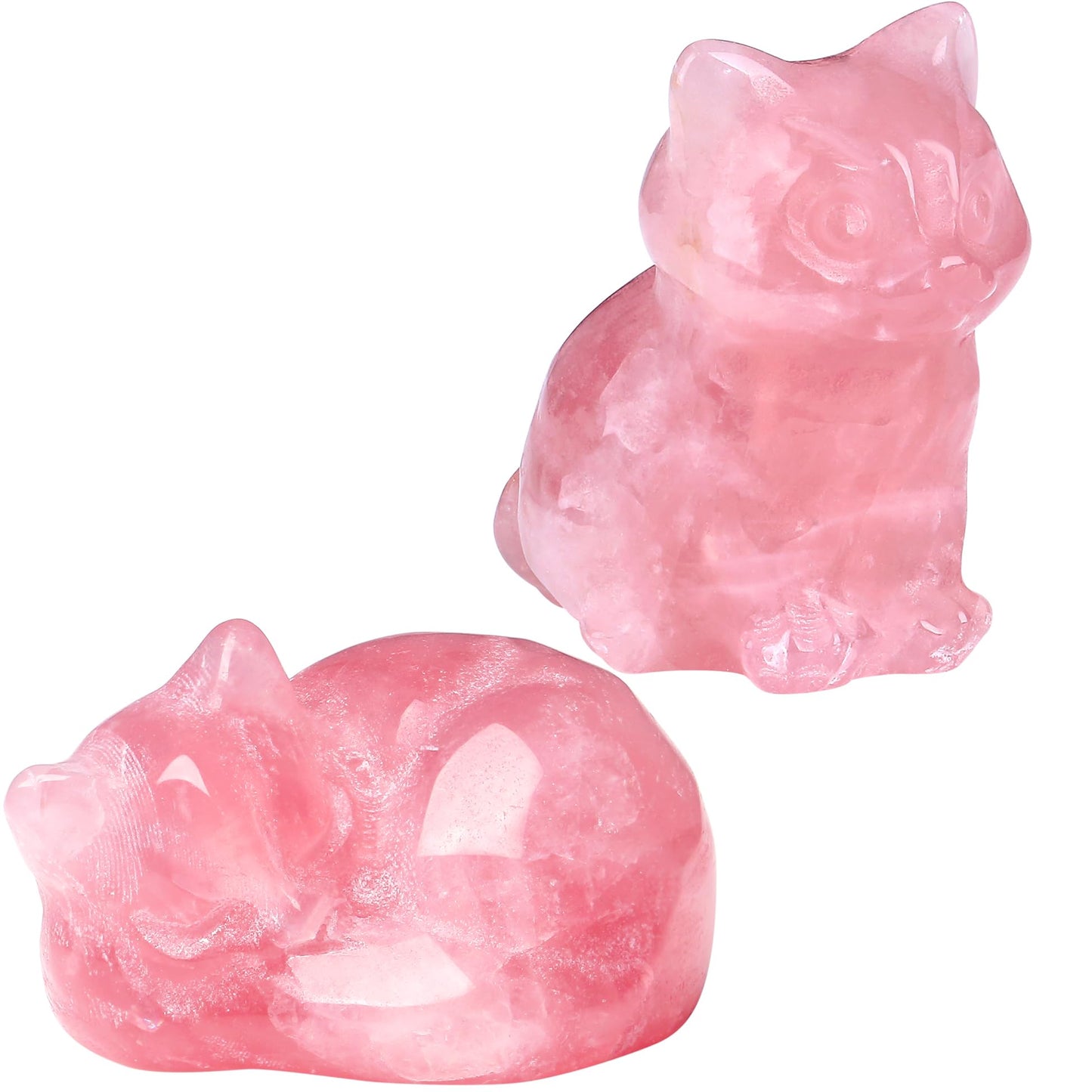 QINJIEJIE Rose Quartz Cat Figurine Natural Stone Statue Healing Crystals Gift Gemstone Sculpture Room Home Desk Lucky Decoration Gifts for Women