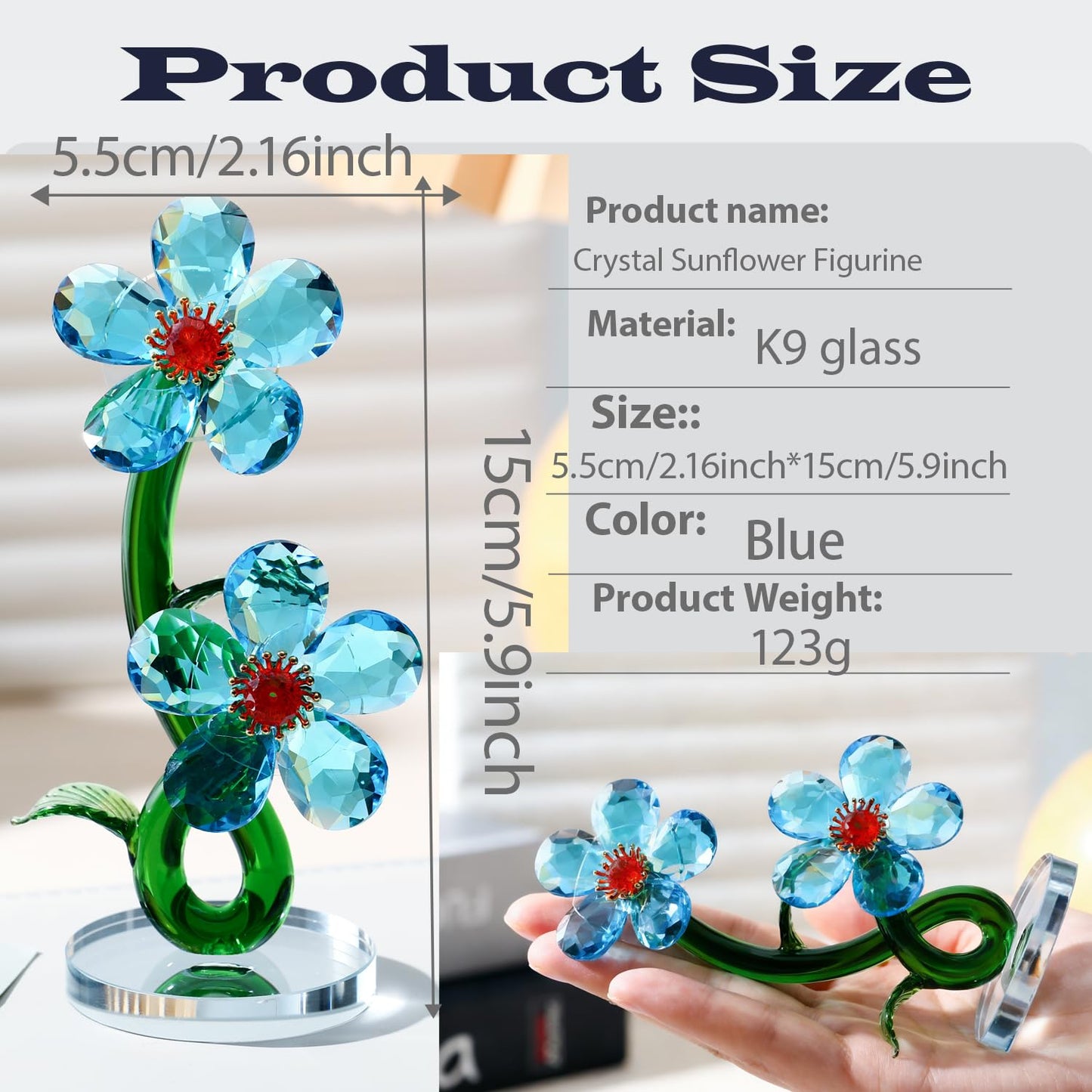 DLXK K9 Crystal Flower Figurine, Bloom Ornament with Hand-Polished Details, Mini Sparkling Decor for Home Tabletop Shelf, Ideal Festival Gift