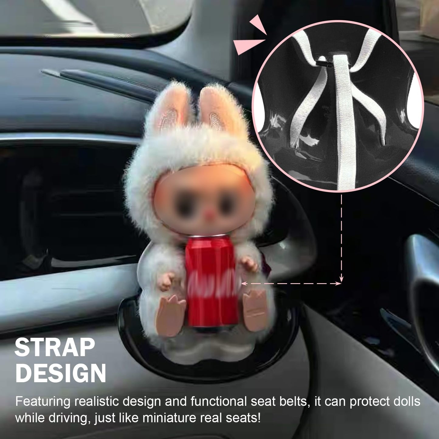 CyperFair 2 PCS Labubu Dolls Car Seat, Mini Seat-shaped Air Vent Clip, Cute Seat Decoration Accessories for Displaying Doll Collections, Universal for Most Cars, Trucks, SUVs (Pink & Black)