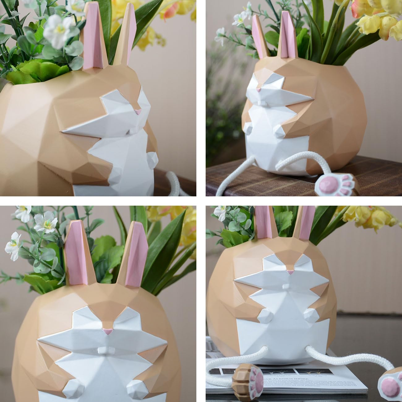 HAUCOZE Rabbit Statue Planter Succulent Pot Modern Decor Sculpture 5.9 Inch