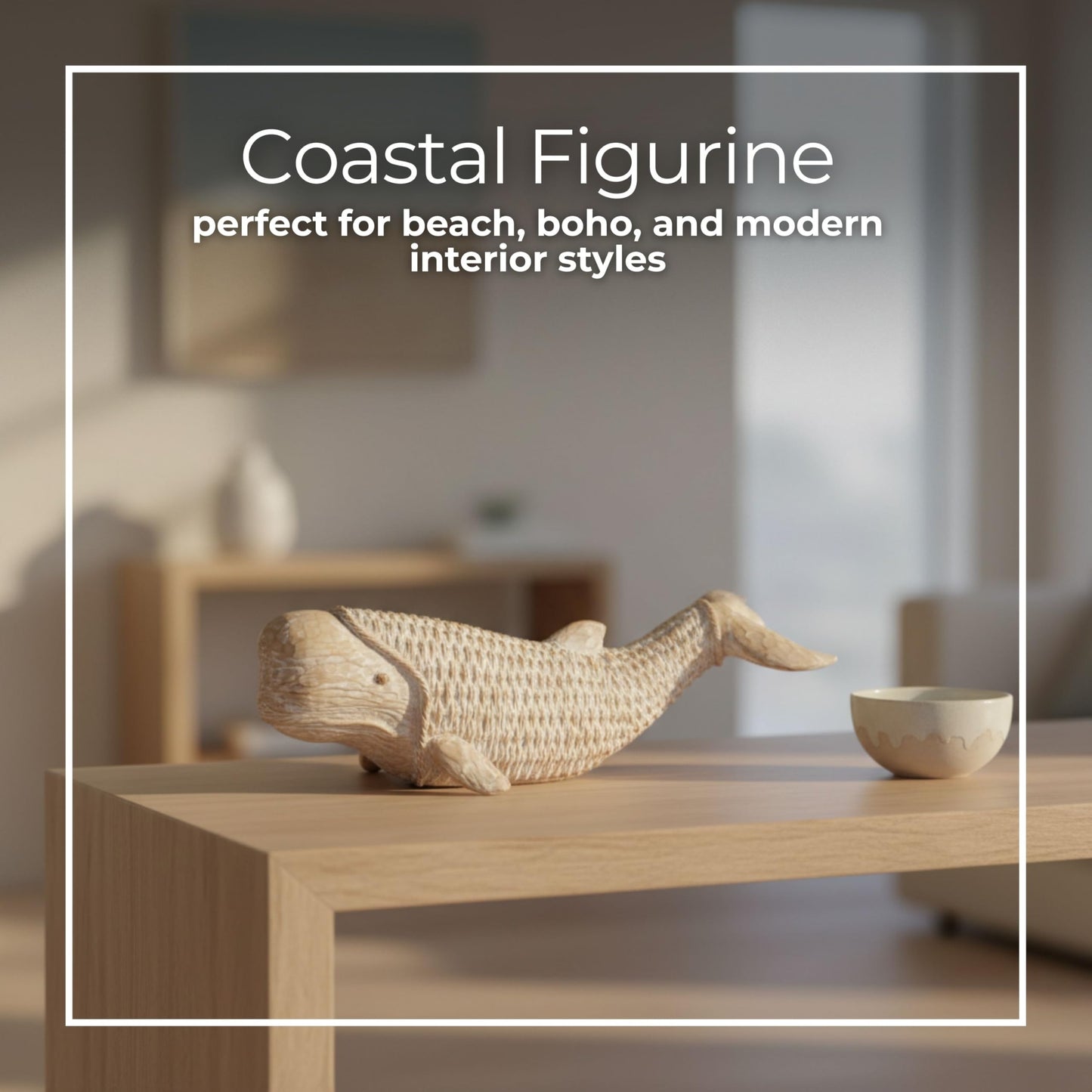 Elegant Whale Figurine for Home Decor - Coastal Chic Sculpture for Bathroom, Office, Room and Living Room Accent -Modern Seaside Ornaments for Shelf or Coffee Table Display - 5", White & Tan