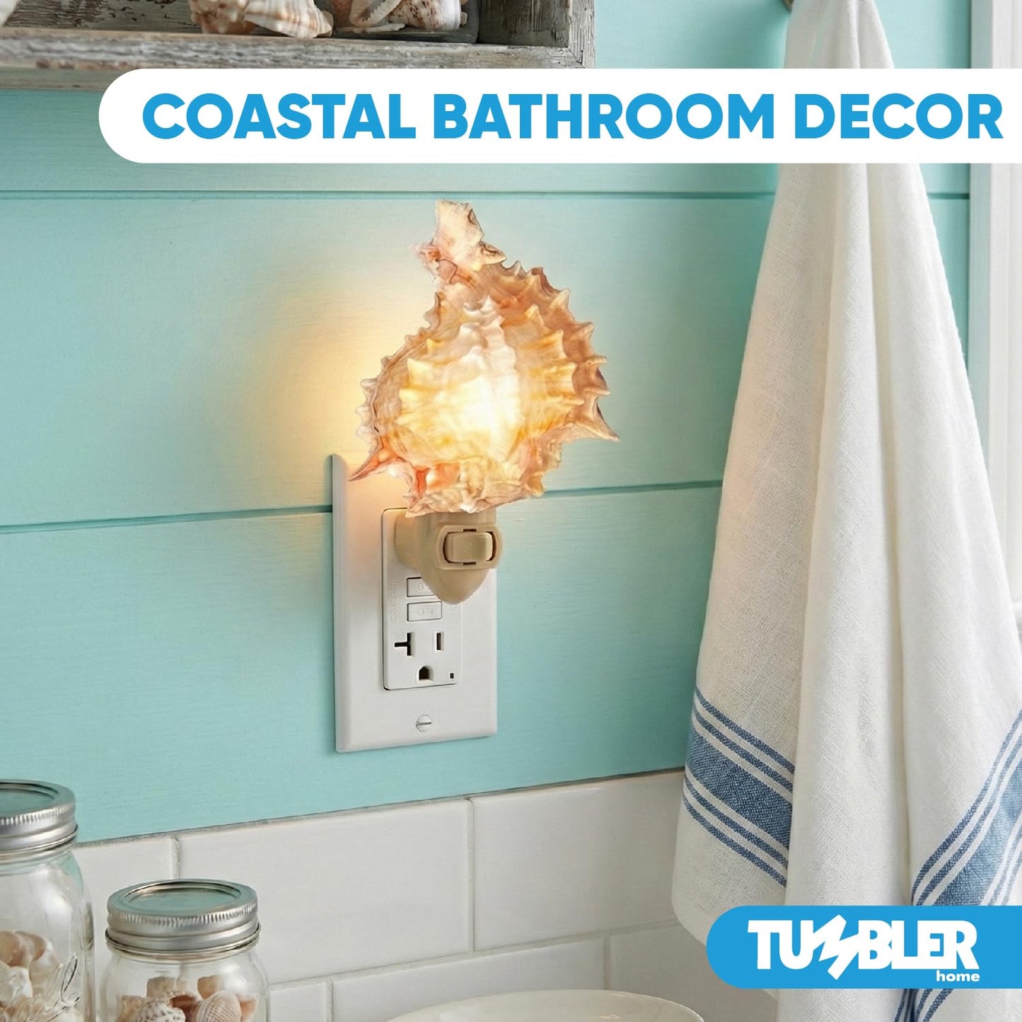 Real Shell Night Light, Seashell Decor for Coastal Bathroom or Beach House
