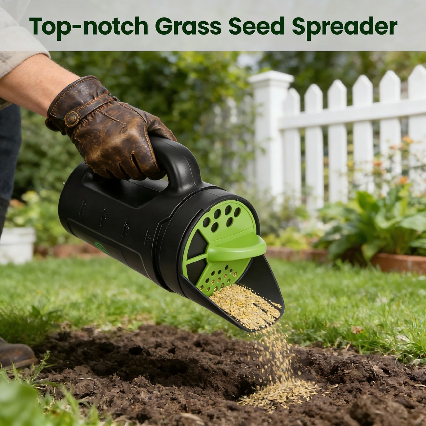 Handheld Spreader Shaker for Seed, Fertilizer, Earth Food, Salt and Ice Melt | Multiple Opening Sizes for Any Need | 80 Oz Capacity for Lawn & Garden