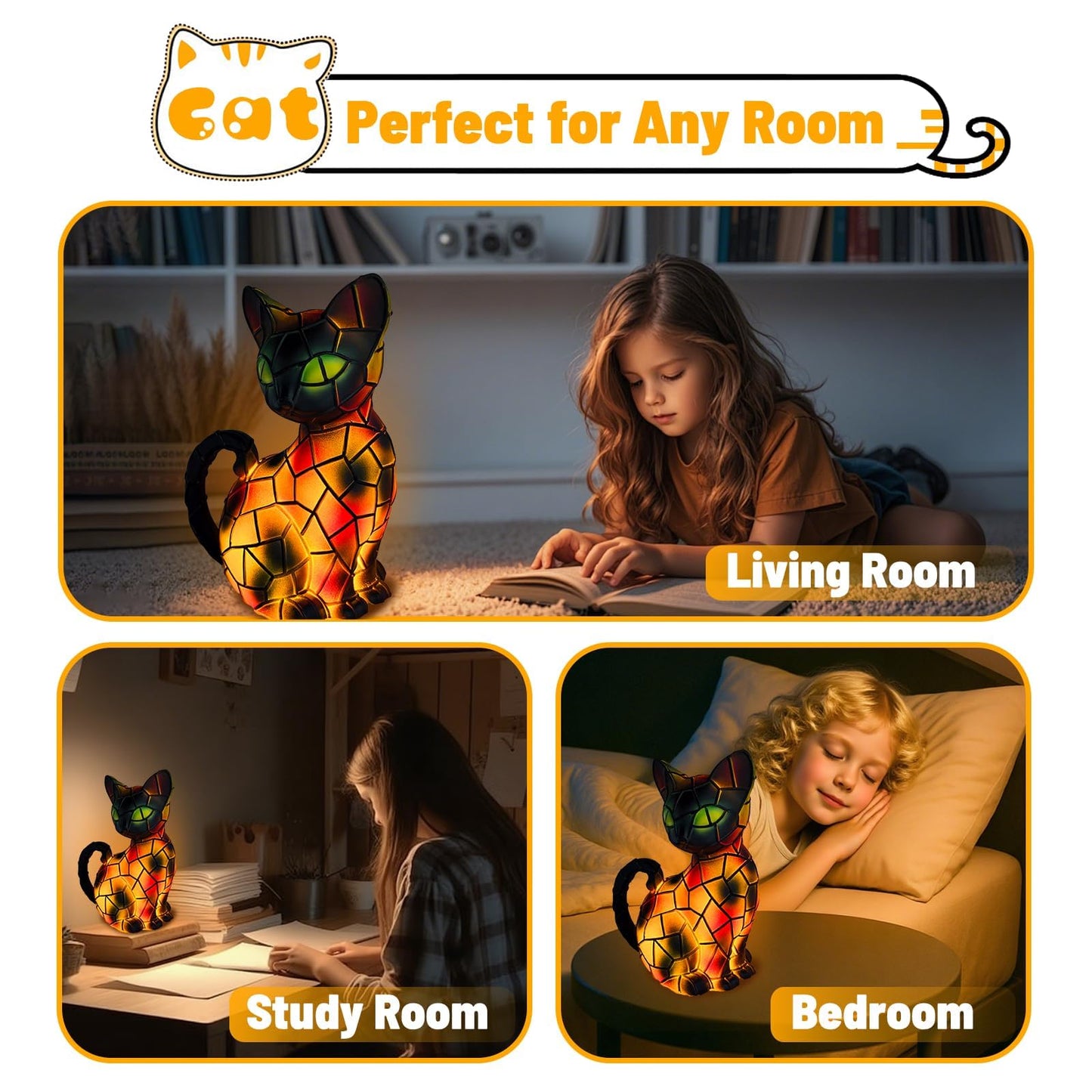 Technohom Cat Lamp – Stained Glass Cat Night Light, Cat Lamp Stained Glass Desk Decor for Home or Bedroom or Gifts