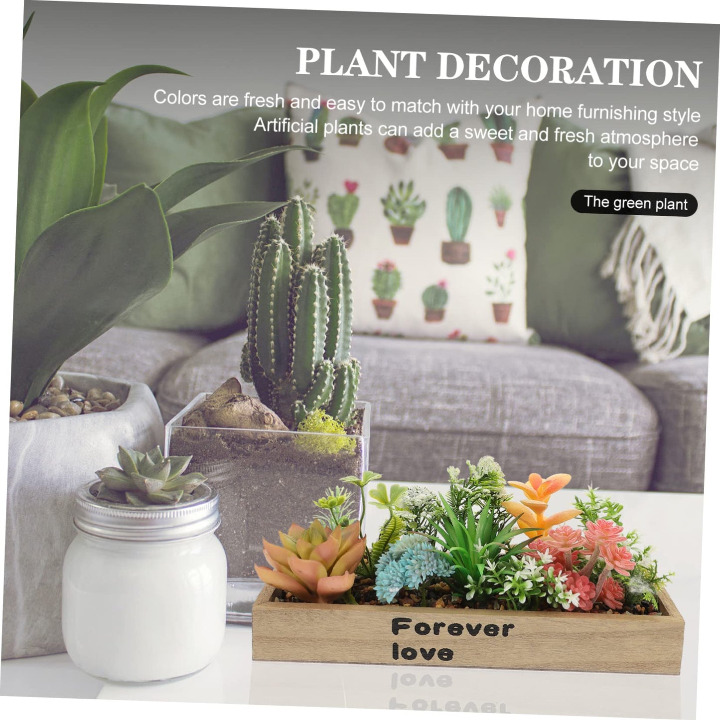 ULDIGI Artificial Box Bonsai Succulent in Wooden Planter Realistic Faux Potted Plant for Office Desktop and Home Decoration Compact 8.54X3.26X4.21 Inch Simulation Greenery