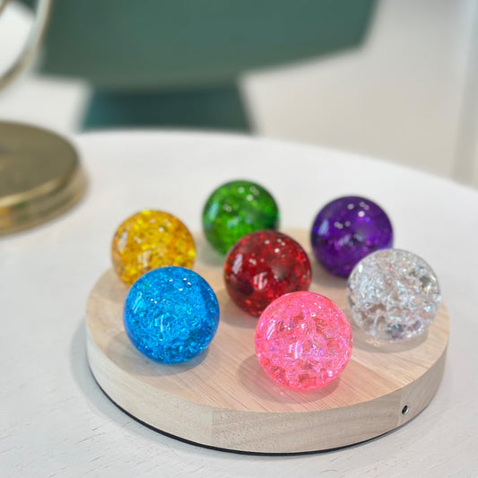 ILIEMOC Crystal Crackle Ball with Round LED Base – 7 Color Changing Light Sphere for Healing, Reiki, Chakra Meditation, Night Lamp & Zen Home Decoration Gift(Round)