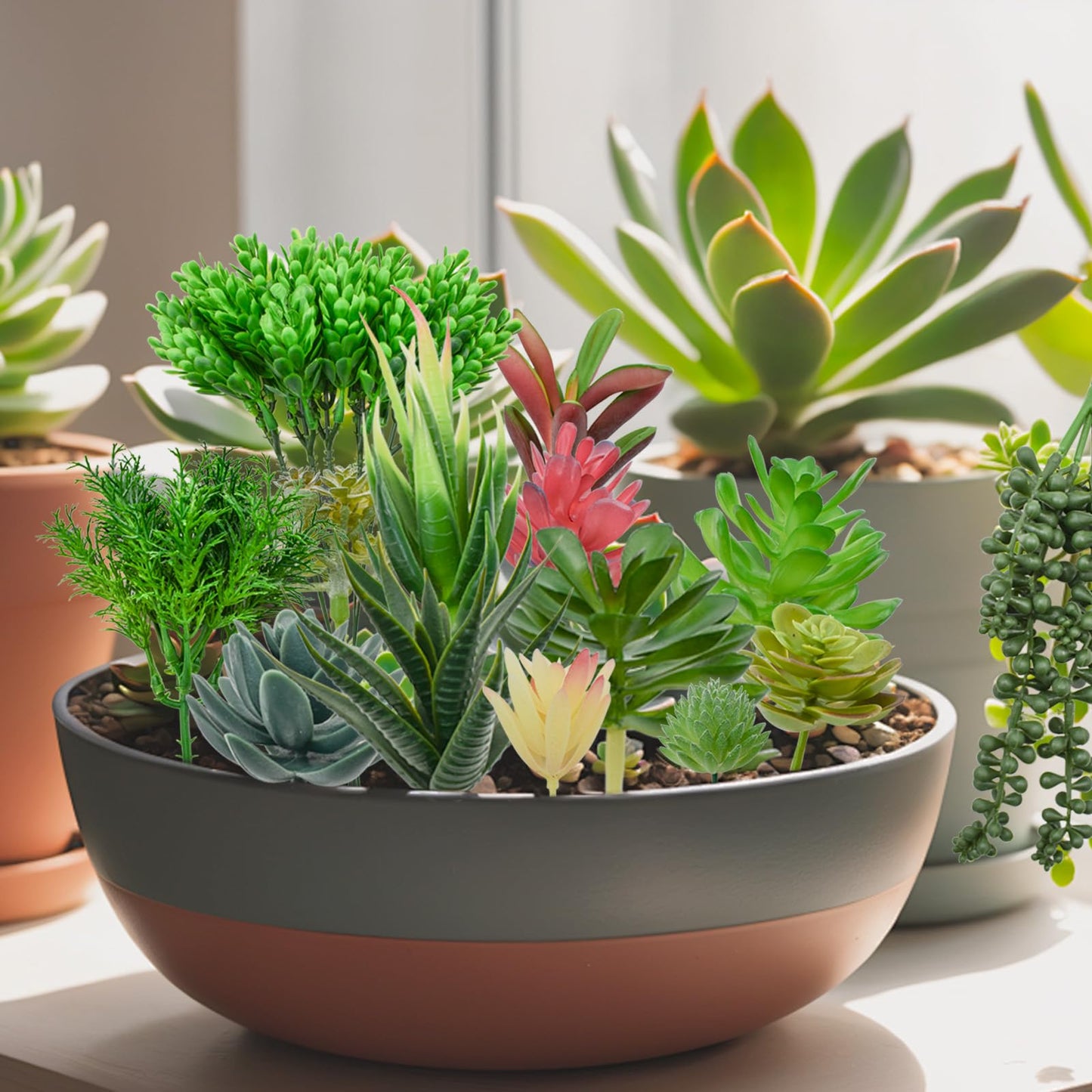 Bacucine 18pcs Artificial Succulent Plants Realistic Unpotted Fake Succulents Mini Faux Plants for Garden Office Party Indoor Outdoor Home Decor