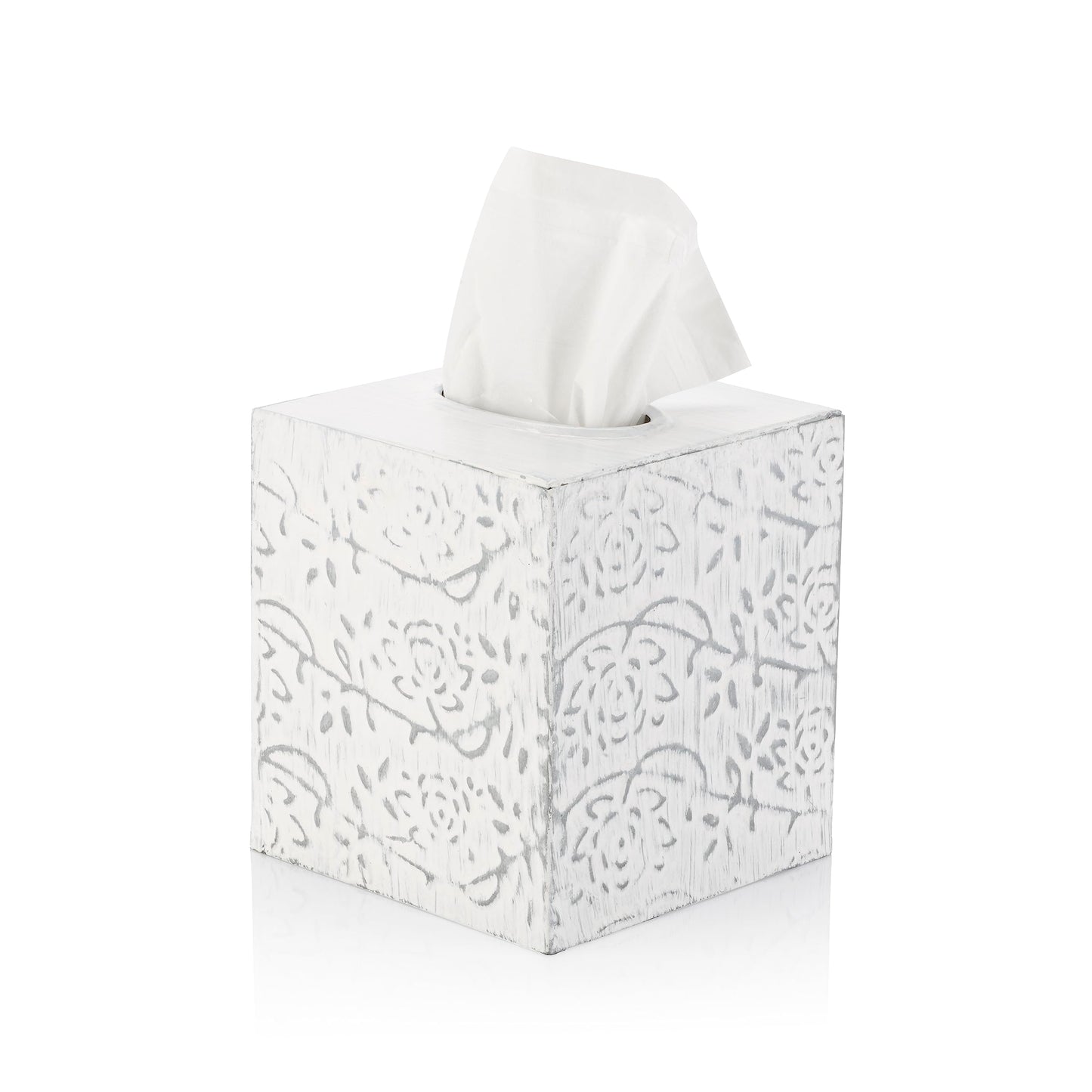 Country Chic Modern Farmhouse Tissue Box Holder, Decorative Metal Tissue Cover, Rustic Square White Style