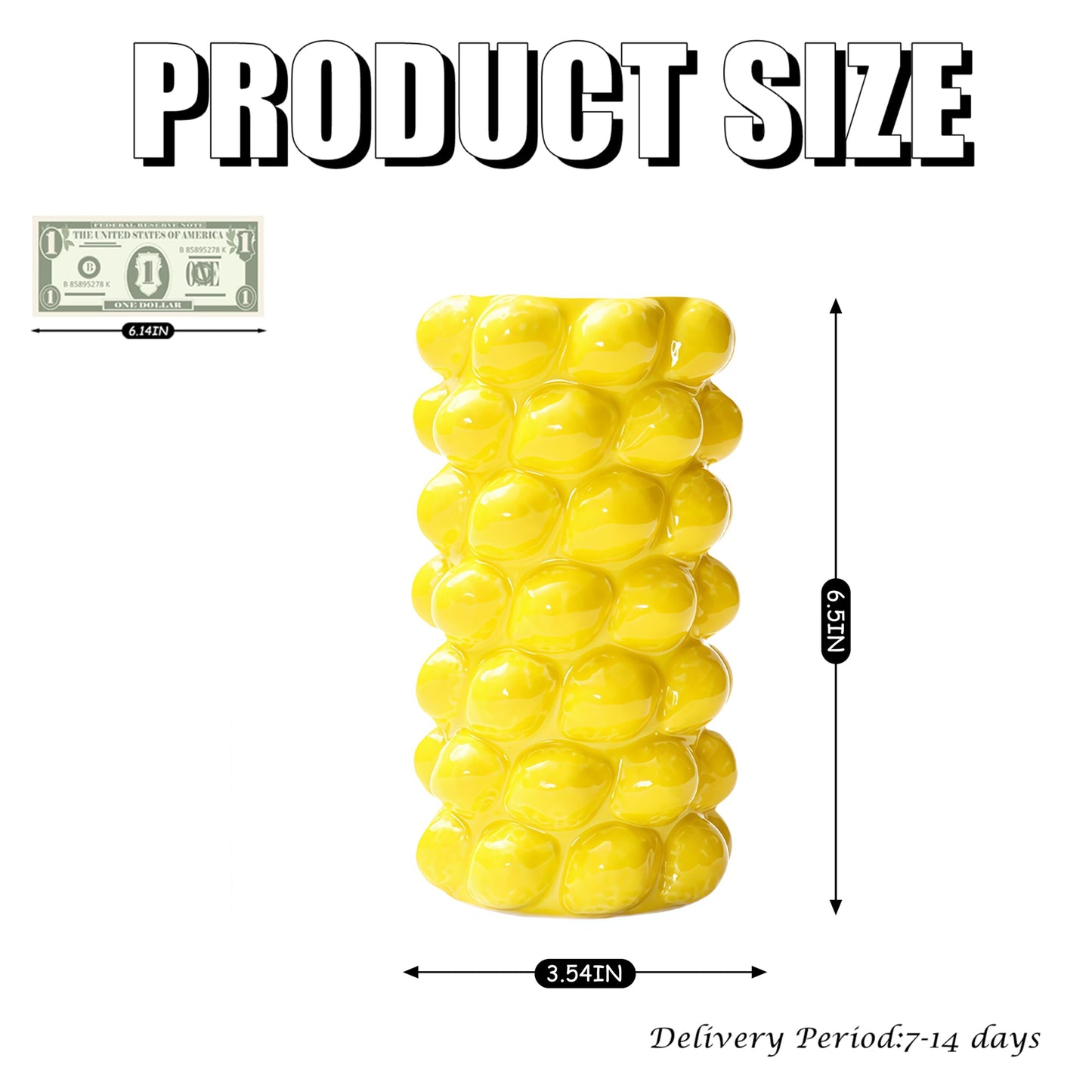 Top Ceramic Vase, Cool Unique Flower Vase, Elegant Handcrafted Home Decor, Antique Art Piece for Living Room, Bedroom, Office, Table Display (Yellow)