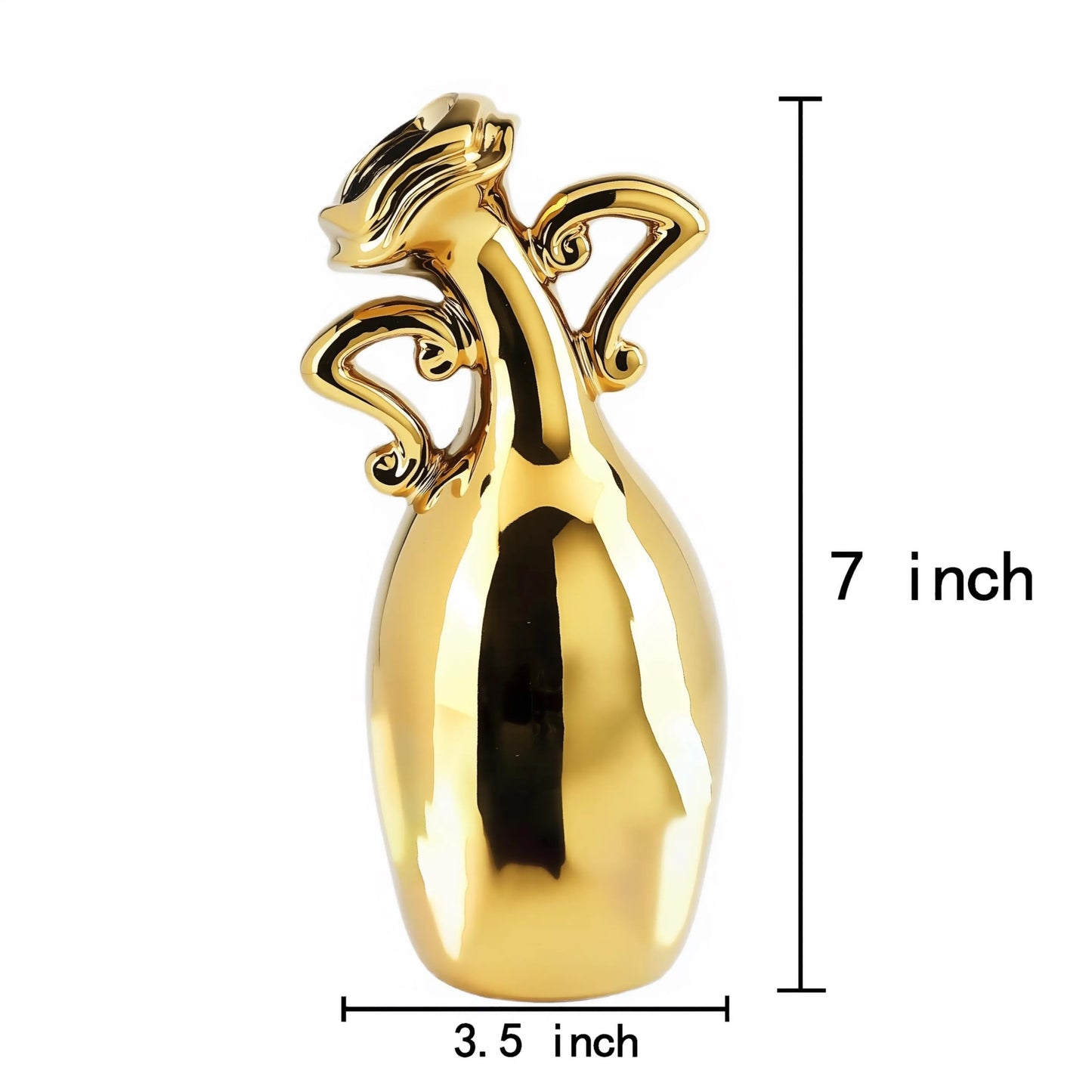 Golden Ceramic Small Necked Vase, A Novel and Cute Unique Shaped Vases, 7-Inch Modern Home Decoration Vase, Can Be Used As A Golden Home Decoration for Dining Tables, Bookcases and Desks