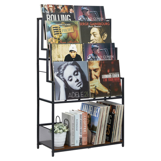 Cottage Charm 5-Tier Vinyl Record Storage Stand Holder with Record Display Shelf, Large Capacity Vinyl Organizer,150-280 Albums Storage Metal Record Rack for LP, CD, DVD, Magazine, Books