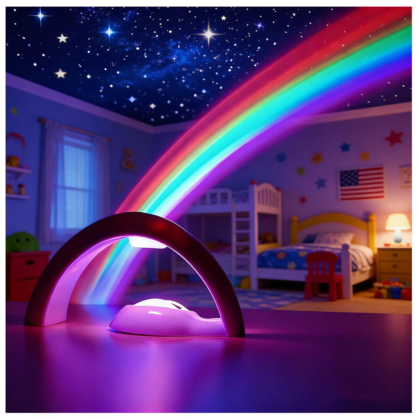 Rainbow Projector Night Light for Kids Bedroom, USB/ Battery Powered LED Rainbow Lamp with 10-Min Auto-Off Sleep Timer, Rainbow Projection Signs Wall Decor Birthday Gifts for Girls Boys Toddler