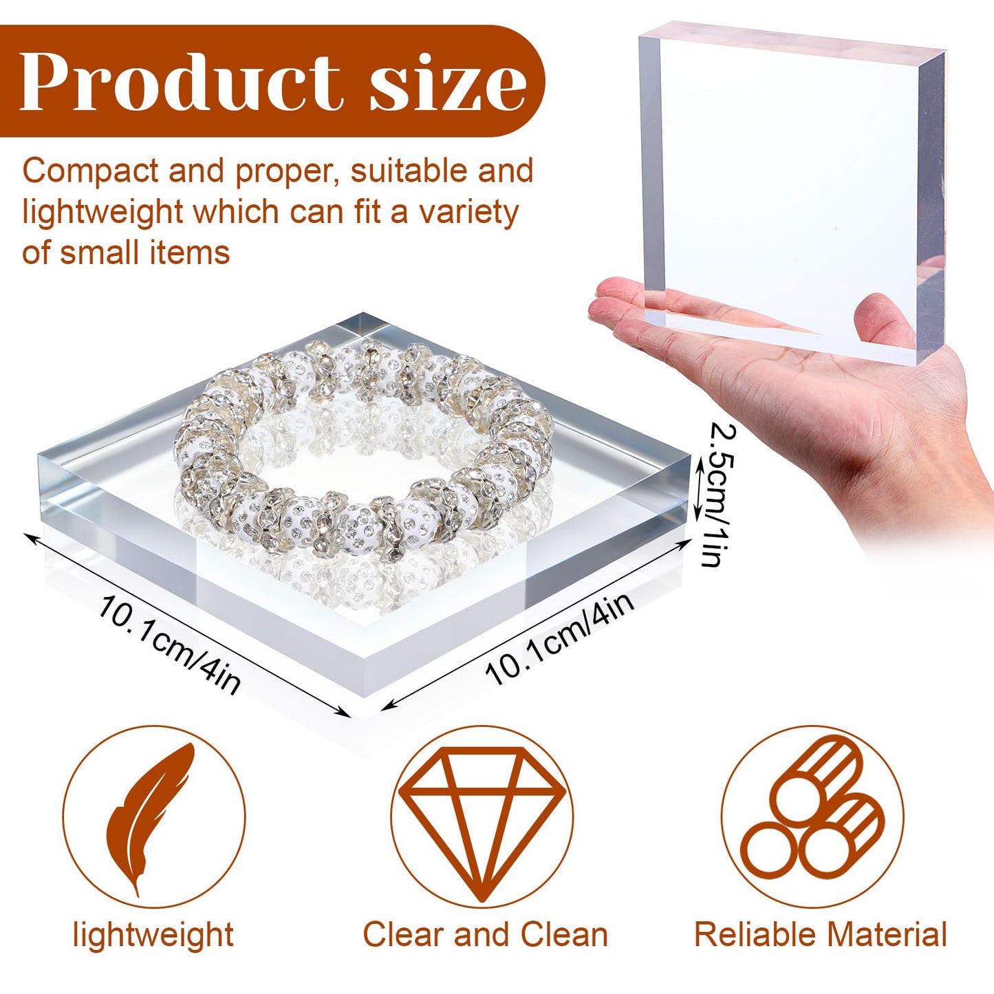 Meyeyaia 8pcs Acrylic Blocks for Display, 4 x 4 x 1 Inch Clear Polished Acrylic Cube Risers, Square Jewelry Display Stand Base for Rings Armband Jewelry