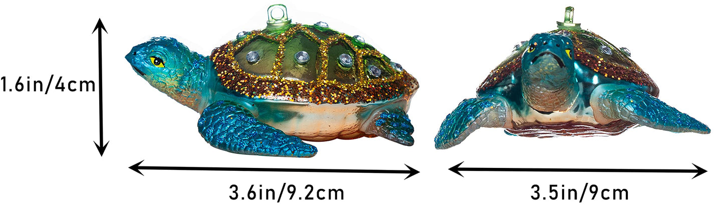 Set of 2 Hanging Sea Turtle Christmas Ornament, Hand Blown Resin Glass Sea Turtle Ornaments for Christmas Tree
