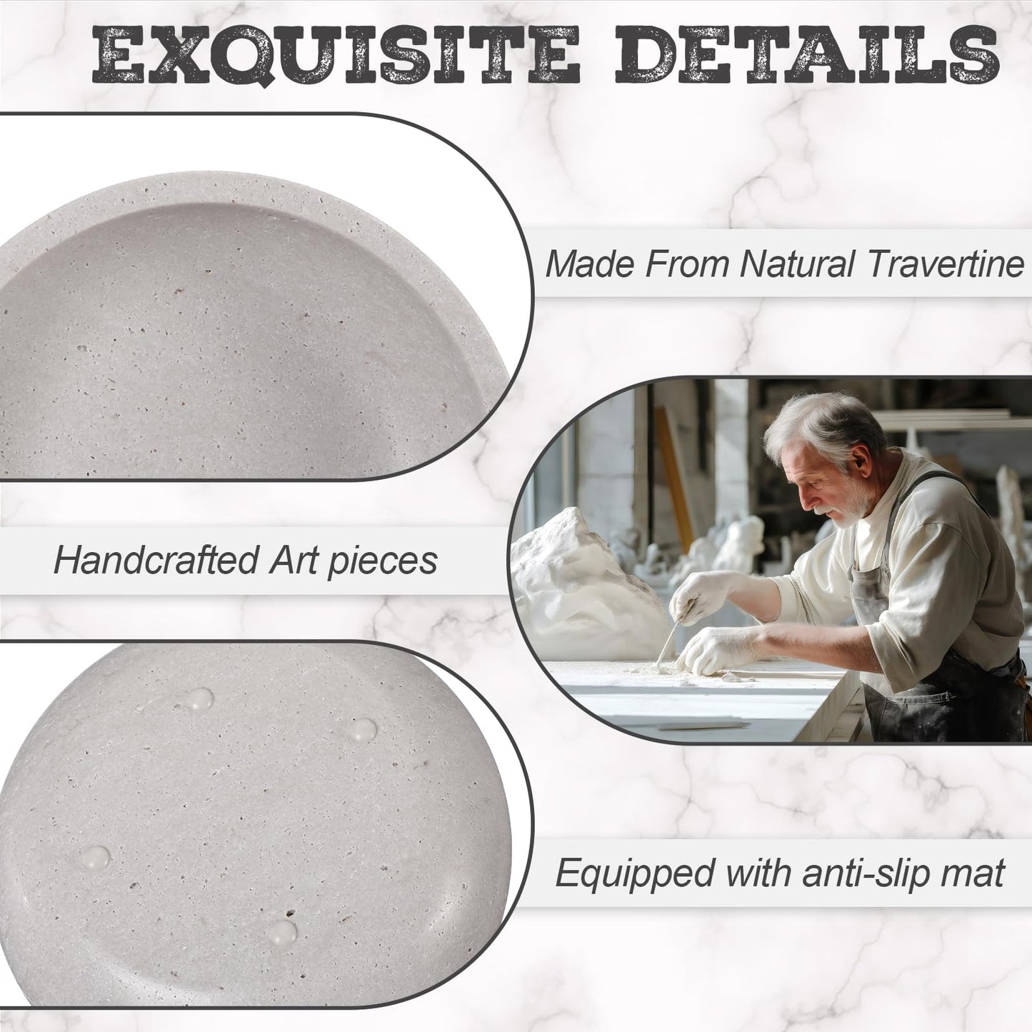 LemonRoad Travertine Decorative Bowl 7.8"x 2" Marble Round Stone Bowl for Entryway Key, Fruit, Kitchen Counter, Dining Table Centerpiece, Office Decor (Grey)