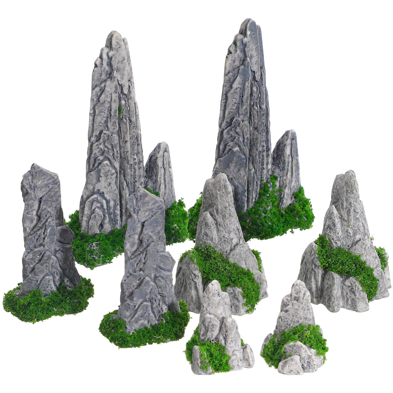 UPKOCH 8Pcs Miniature Fake Rocks for Diorama Supplies, Artificial Stone Figurines with Moss, Resin Zen Garden Accessories Terrarium Decor Mini Landscape