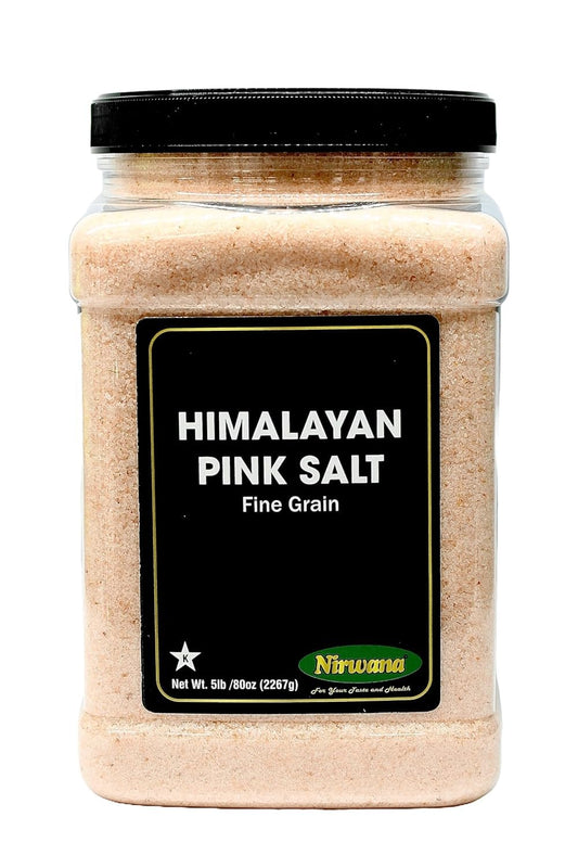 Nirwana Himalaya Pink Salt Fine - Plastic Jar - Sourced From the richest mineral mines in the Himalayan Mountains! – Flaky, & Mineral-Rich – Compatible with Spice Grinders & Salt Shakers 5lb