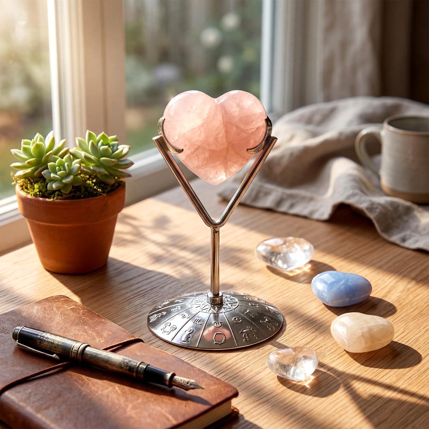 Otoolling Silver 2 Pcs Heart Shape Metal Display Stand Adjustable Silver Rock Display Holder for Gemstones Minerals Agate Slabs Plates Seashell Sphere Crystal Ball Eggs Collectibles