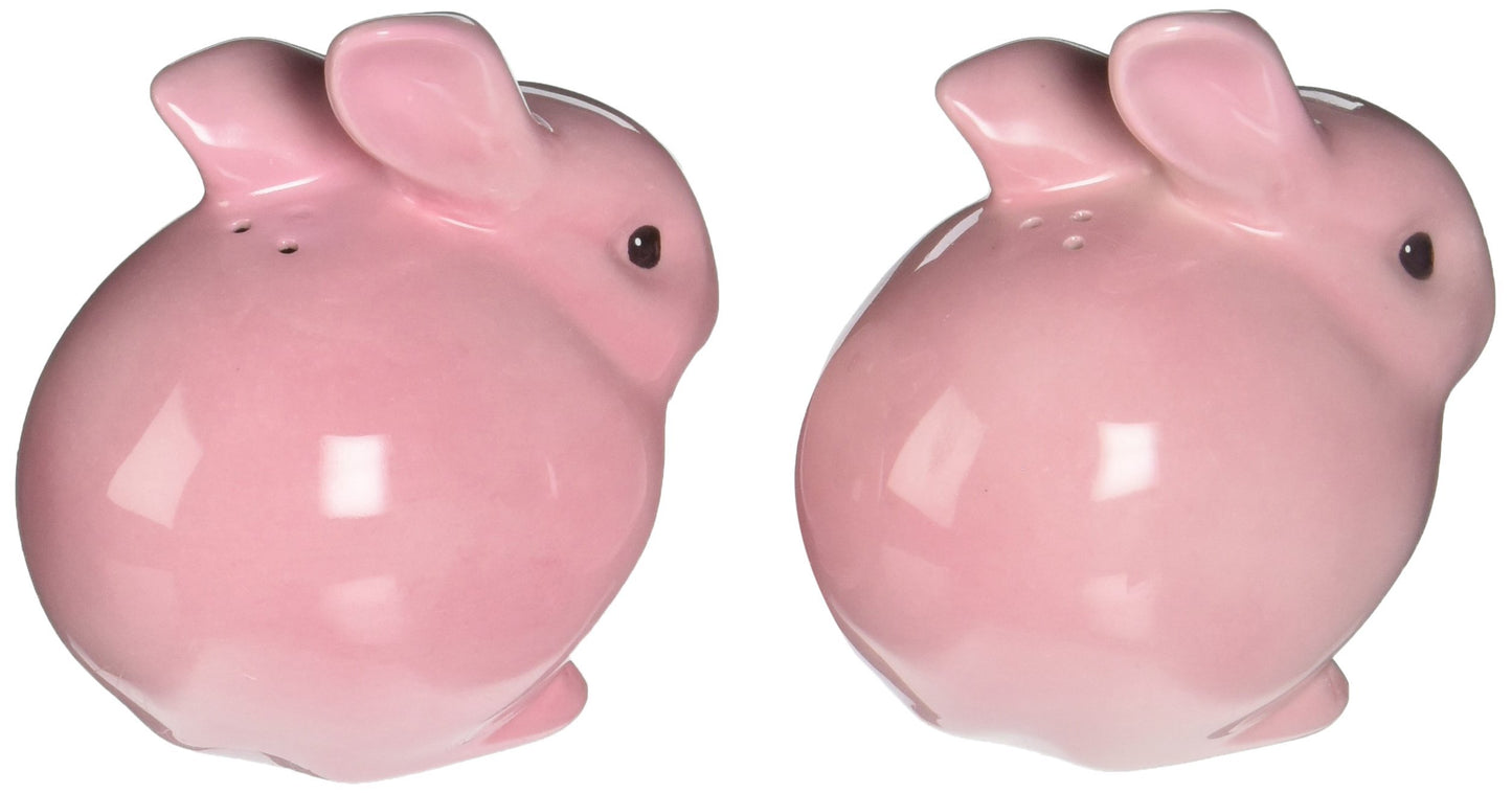 Cosmos 61107 Gifts Ceramic Pink Bunny Salt and Pepper Set, 3-3/4 Inches High