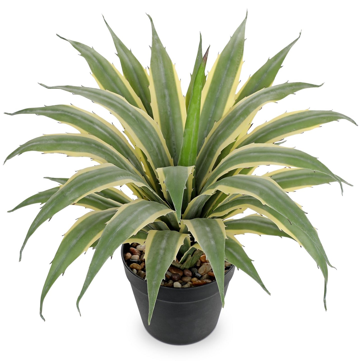 Hollyone Large Artificial Agave Plants 16.9" Tall Fake Agave Plant in Black Pot with Real Stone Pebbles Faux Succulent Aloe Tropical Plants Potted for Indoor Outdoor Home Patio Garden Decor