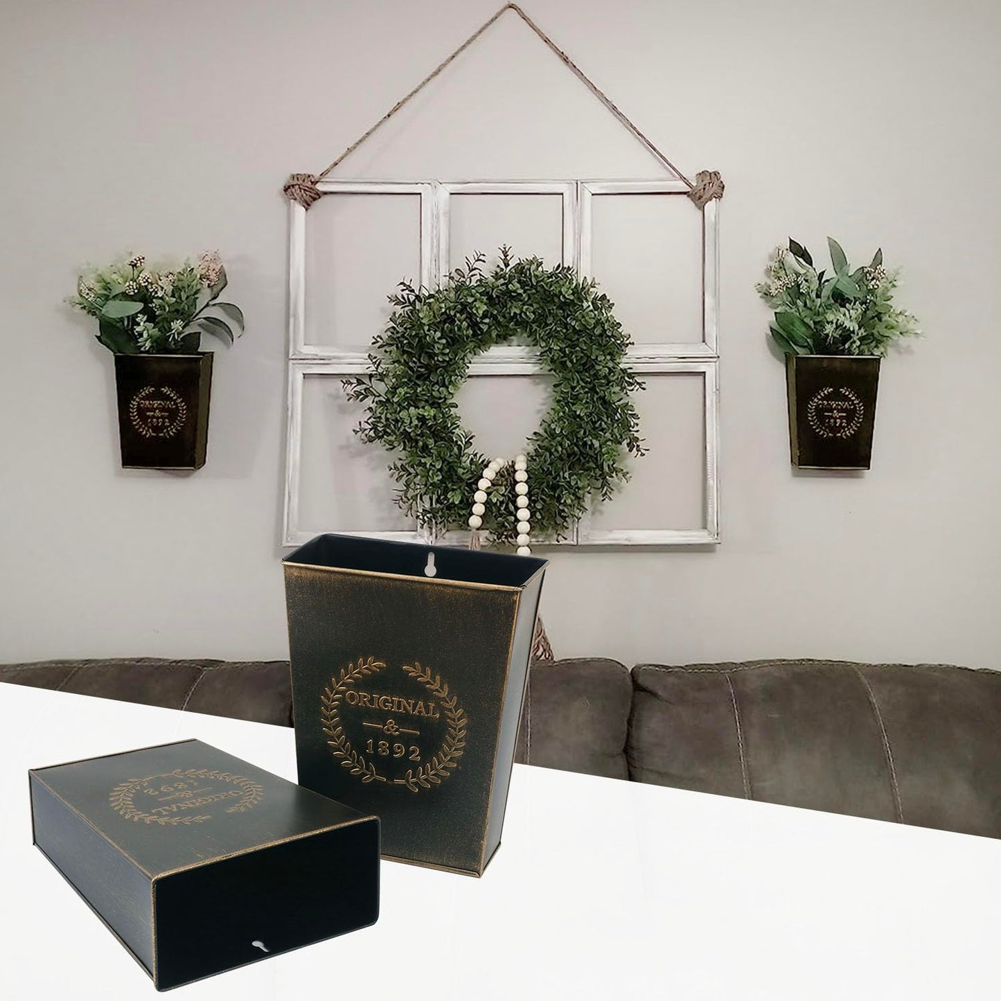 Biugaaufai 6 Pack Metal Wall Vase, Country Galvanized Wall Vase Box for Country, Bathroom, Rustic Party, Office, Wedding and Home Decor