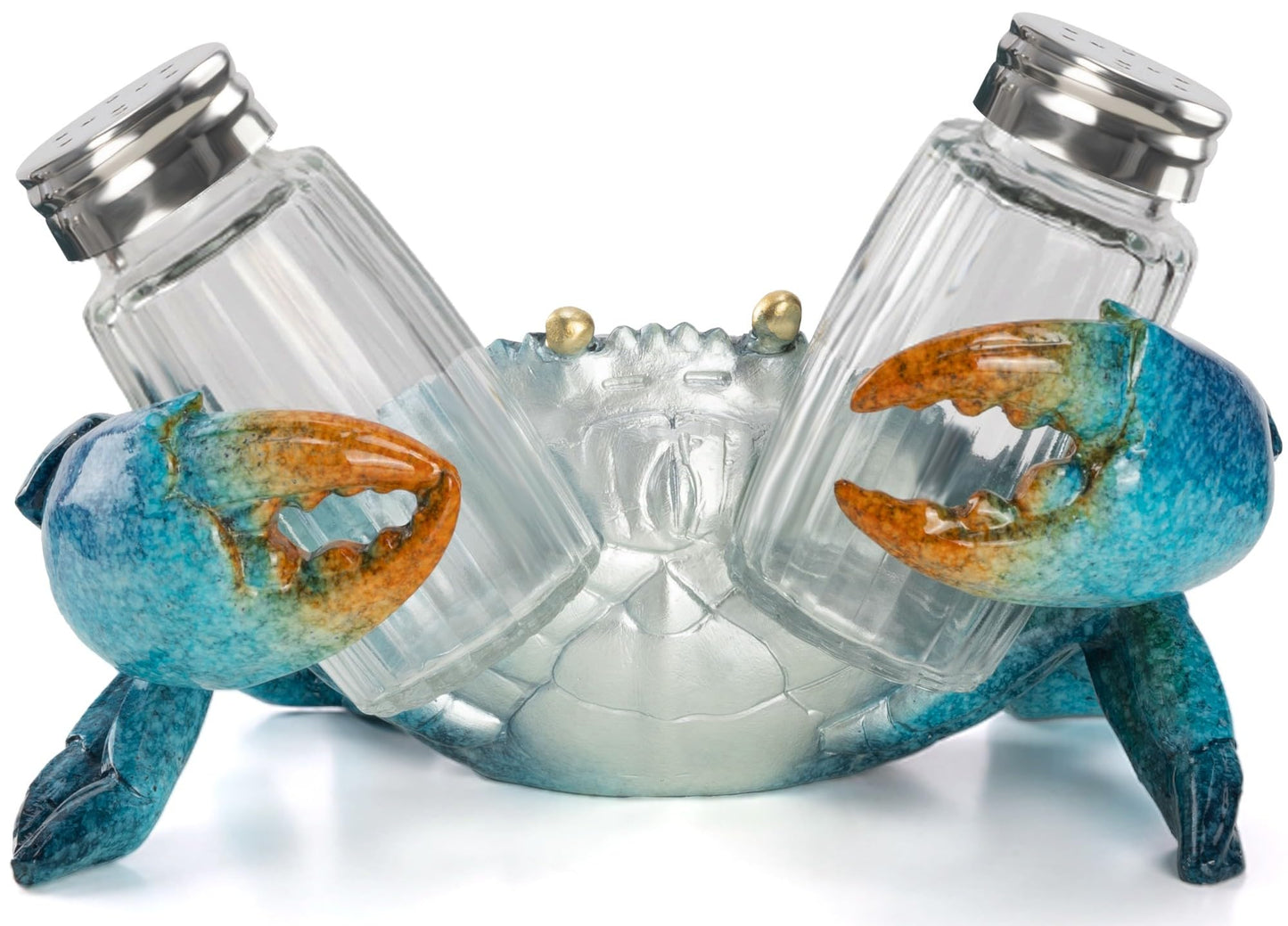 VVGIFTS Decorative Blue Crab Salt and Pepper Shaker Holder, Coastal Kitchen Decor (Crab)