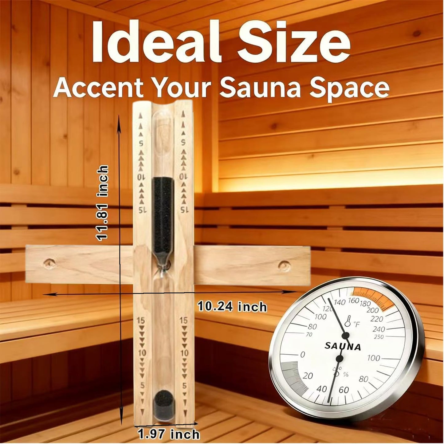 Black Sauna Sand Timer, 15 Minute Heat Resistant Sand Clock Hour Glass Timer for Sauna, SPA, Bathroom