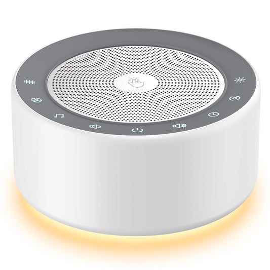 Kipcush White Noise Machine for Baby & Adults, 30 Soothing Sounds, Soft Non-Glare Nursery Lamp, 8 Color Night Lights, Memory Function (Angel V1 White, Standard)
