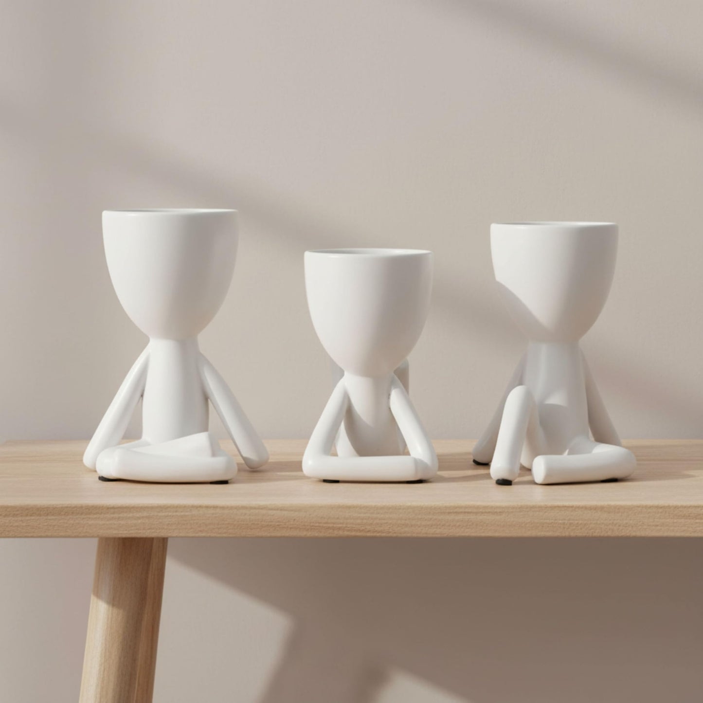 Ceramic Sitting Human Sculptural for Home Decor - Figurine Accents for Bathroom, Office Desk, and Living Room - Ornaments for Shelf Display and Cofee Table - Set of 3, 6", 6", 5", White