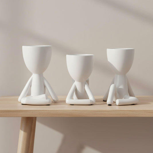 Ceramic Sitting Human Sculptural for Home Decor - Figurine Accents for Bathroom, Office Desk, and Living Room - Ornaments for Shelf Display and Cofee Table - Set of 3, 6", 6", 5", White