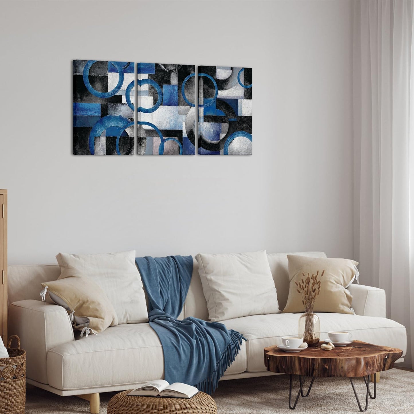 HOMEOART Wall Art for Living Room Decor Large Abstract Framed Prints for Bedroom Decor, Aesthetic Painting Home Decoration 16x24inch, Set of 3 Pieces (Blue)