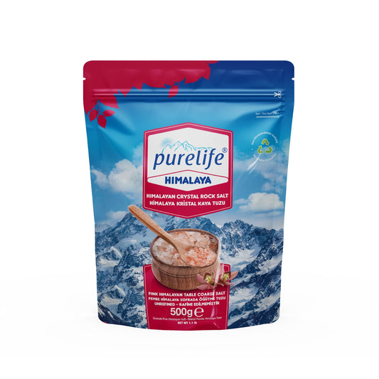 Purelife Coarse Himalayan Pink Salt – Organic Salt from Iron-Rich Himalayan Mines | Kosher Coarse Salt Certified - Gourmet Natural Crystal Rock Salt with Minerals for Salt Mills & Grinders – 1.1 Lbs