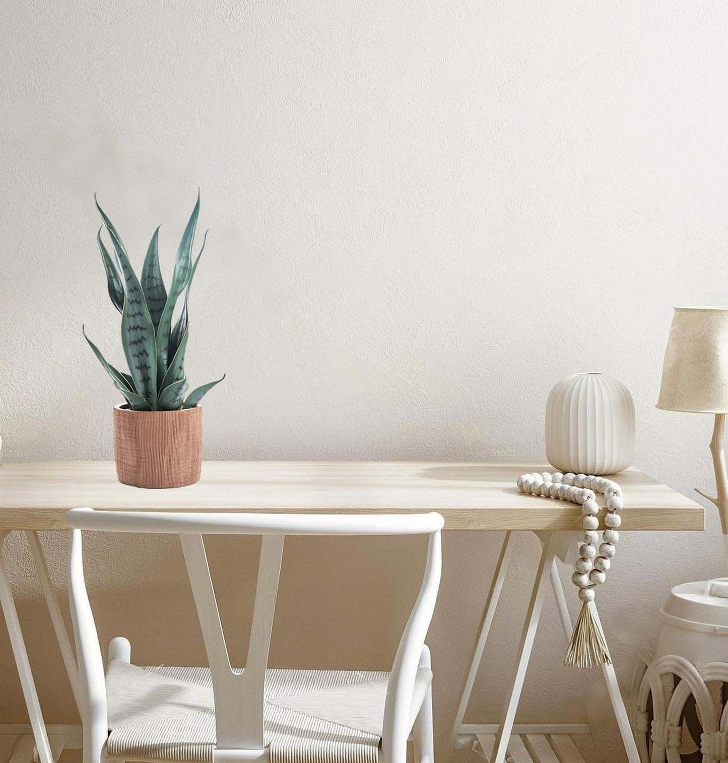 AlphaAcc 16'' Artificial Snake Plant Potted Real Looking Faux Sansevieria with Variegated Green Sword Leaves Fake Plant in Terracotta Ribbed Ceramic Pot for Home Office Desk Indoor Decor